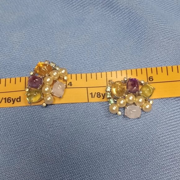 Vintage MCM Joseph Mazer JOMAZ Clip On RHINESTONE & FAUX PEARL EARRINGS 6580 - Picture 5 of 7